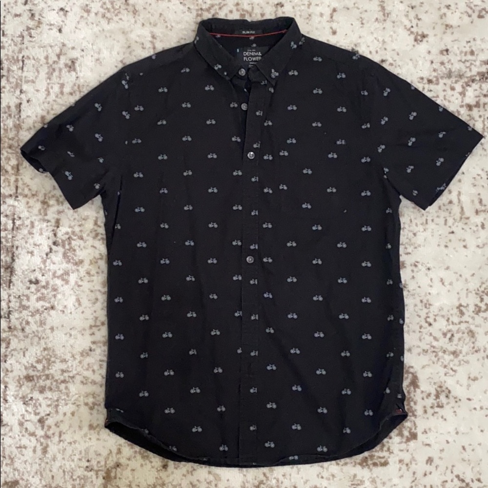 Denim & Flower Bike Short Sleeve Button Down